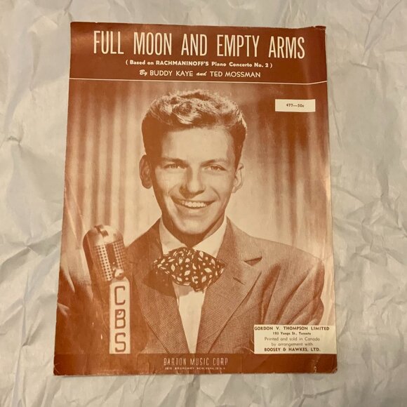 VINTAGE SHEET MUSIC - FRANK SINATRA on COVER - FULL MOON and EMPTY ARMS - Picture 1 of 3